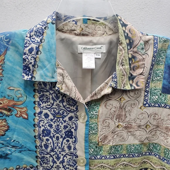 Coldwater Creek Silk Mixed Print Patchwork ButtonUp Jacket Size M - Picture 12 of 16